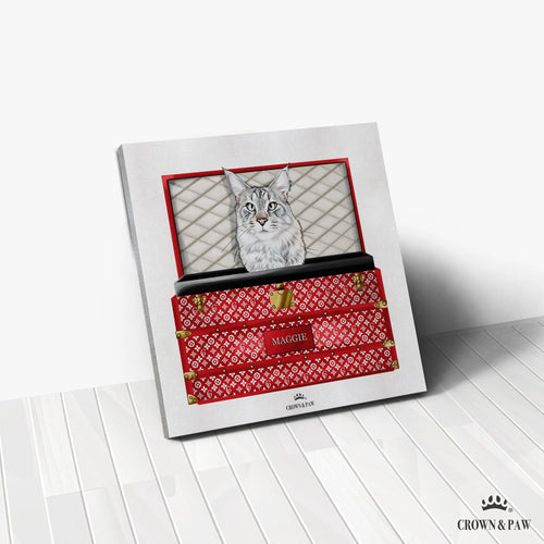 Crown and Paw - Canvas Super Red Luxury Trunk Pet Portrait