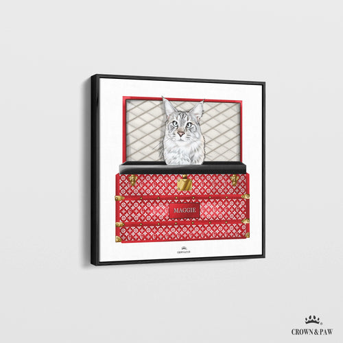 Crown and Paw - Canvas Super Red Luxury Trunk Pet Portrait