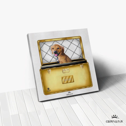 Crown and Paw - Canvas Gold Luxury Trunk Pet Portrait One / 12" x 12" Canvas / Unframed