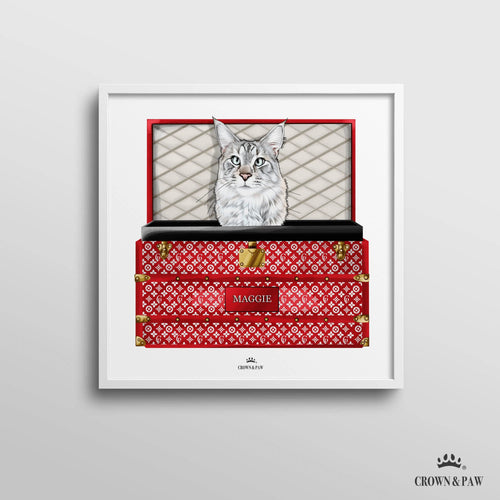 Crown and Paw - Canvas Super Red Luxury Trunk Pet Portrait