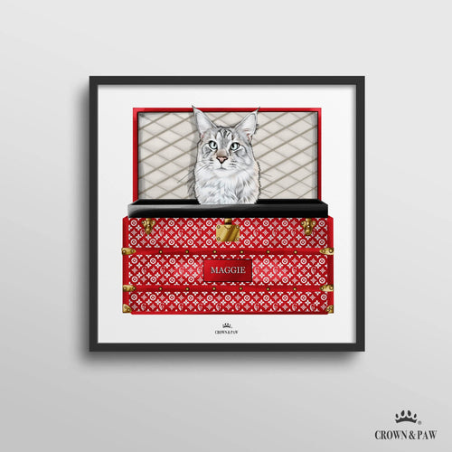 Crown and Paw - Canvas Super Red Luxury Trunk Pet Portrait