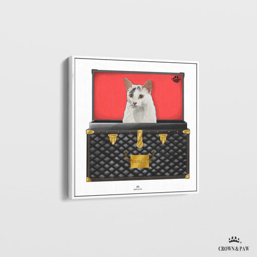 Crown and Paw - Canvas Black and Gold Luxury Trunk Pet Portrait