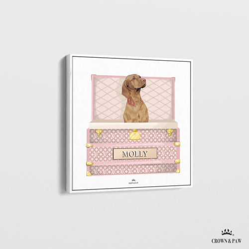 Crown and Paw - Canvas Bubblegum Pink Luxury Trunk Pet Portrait