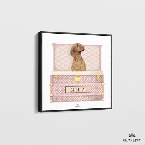 Crown and Paw - Canvas Bubblegum Pink Luxury Trunk Pet Portrait