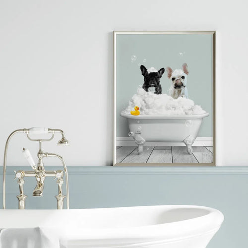 Crown and Paw - Canvas Bath Tub Pet Portrait (Two Pets) - Custom Pet Art