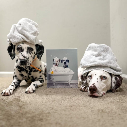 Crown and Paw - Canvas Bath Tub Pet Portrait (Two Pets) - Custom Pet Art