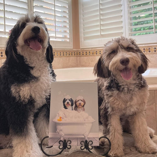 Crown and Paw - Canvas Bath Tub Pet Portrait (Two Pets) - Custom Pet Art