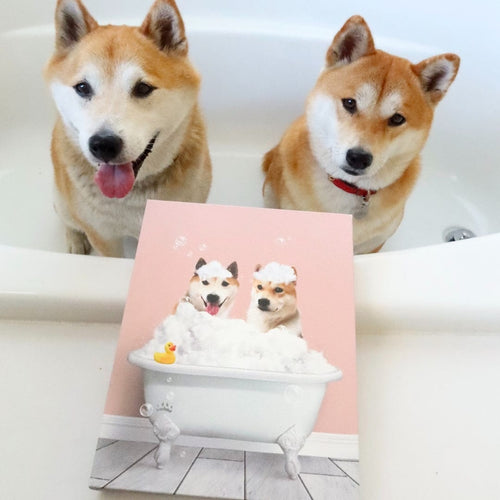Crown and Paw - Canvas Bath Tub Pet Portrait (Two Pets) - Custom Pet Art