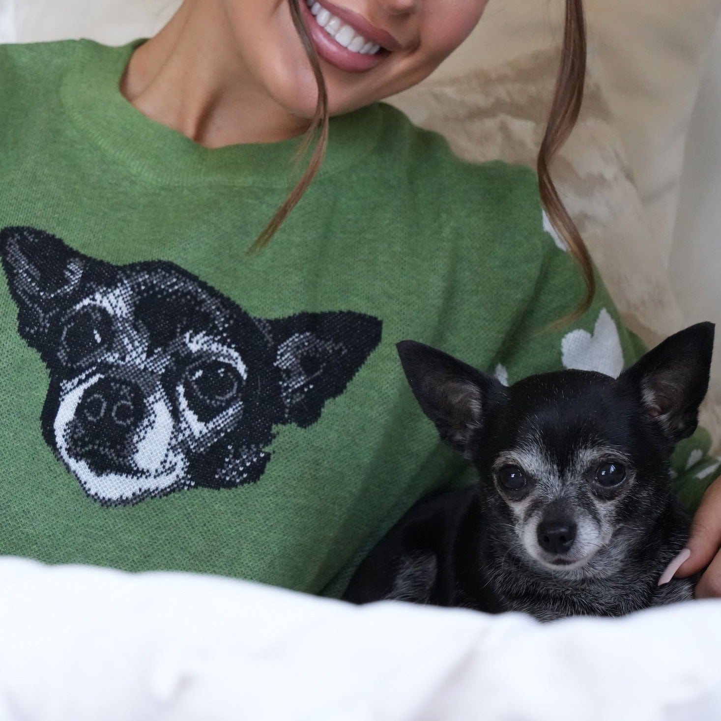 Crown and Paw - Knitwear Custom Knitted Pet Face Sweater with Heart Sleeves