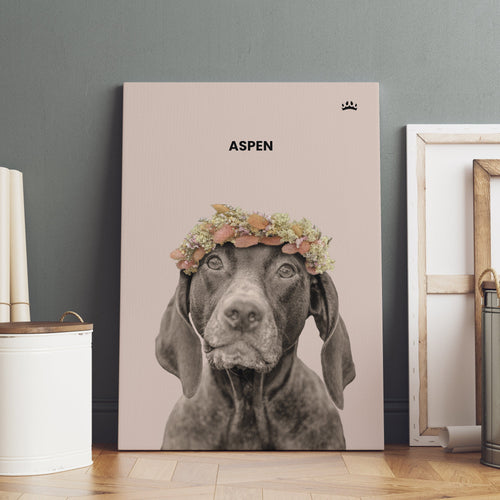 Crown and Paw - Canvas Dried Out Pet Portrait - Custom Canvas 8" x 10" / Soft Pink