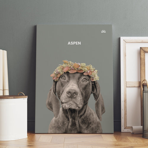 Crown and Paw - Canvas Dried Out Pet Portrait - Custom Canvas 8" x 10" / Green