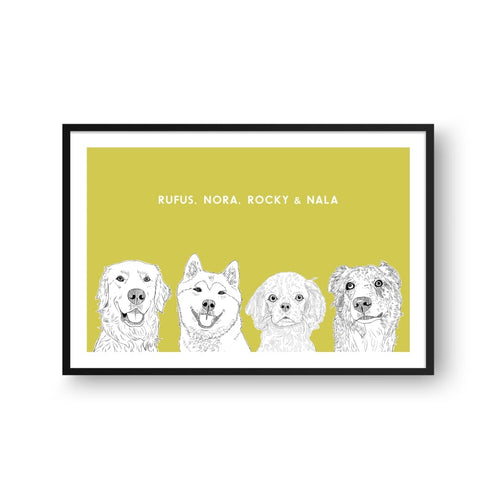 Crown and Paw - Framed Poster Illustrated Pet Portrait - Four Pets