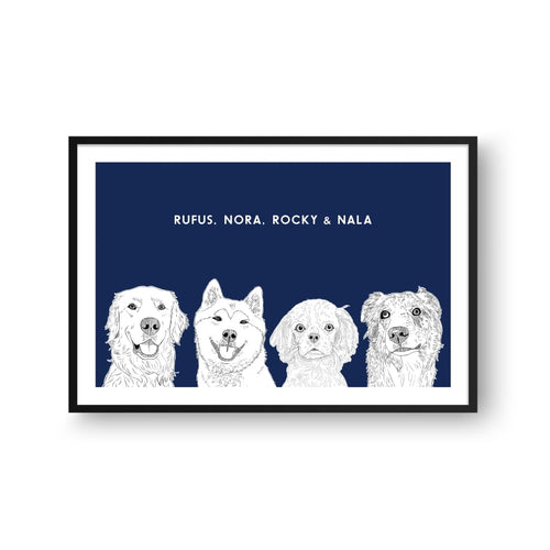Crown and Paw - Framed Poster Illustrated Pet Portrait - Four Pets