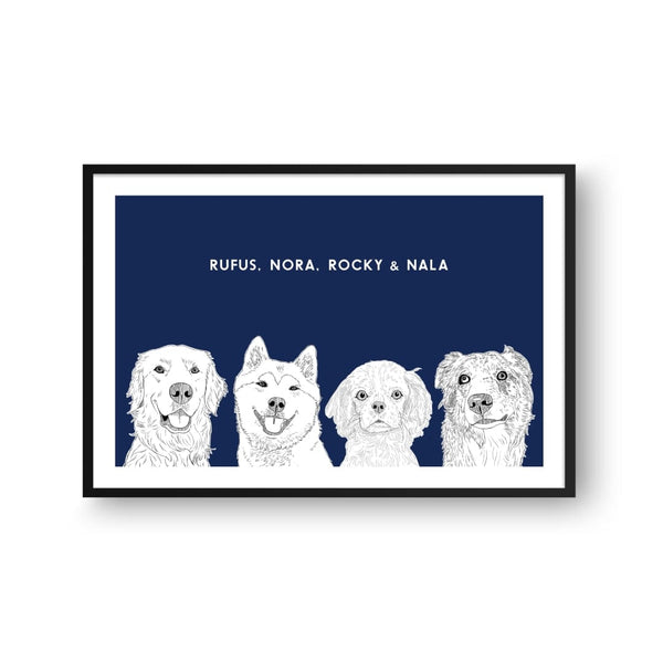 Illustrated Pet Portrait - Four Pets