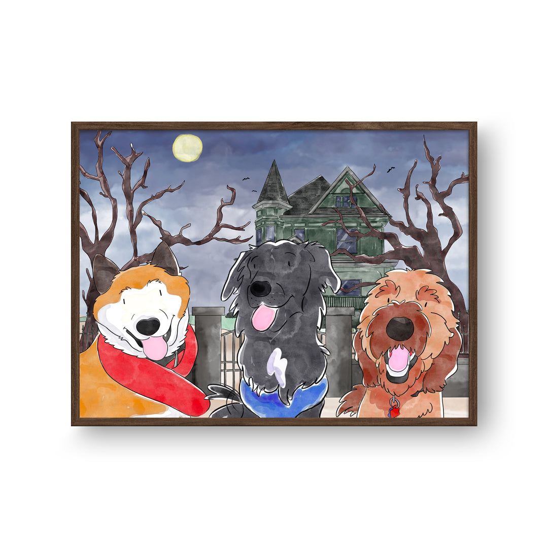 Watercolor Pet Portrait - Three Pets, Framed Poster