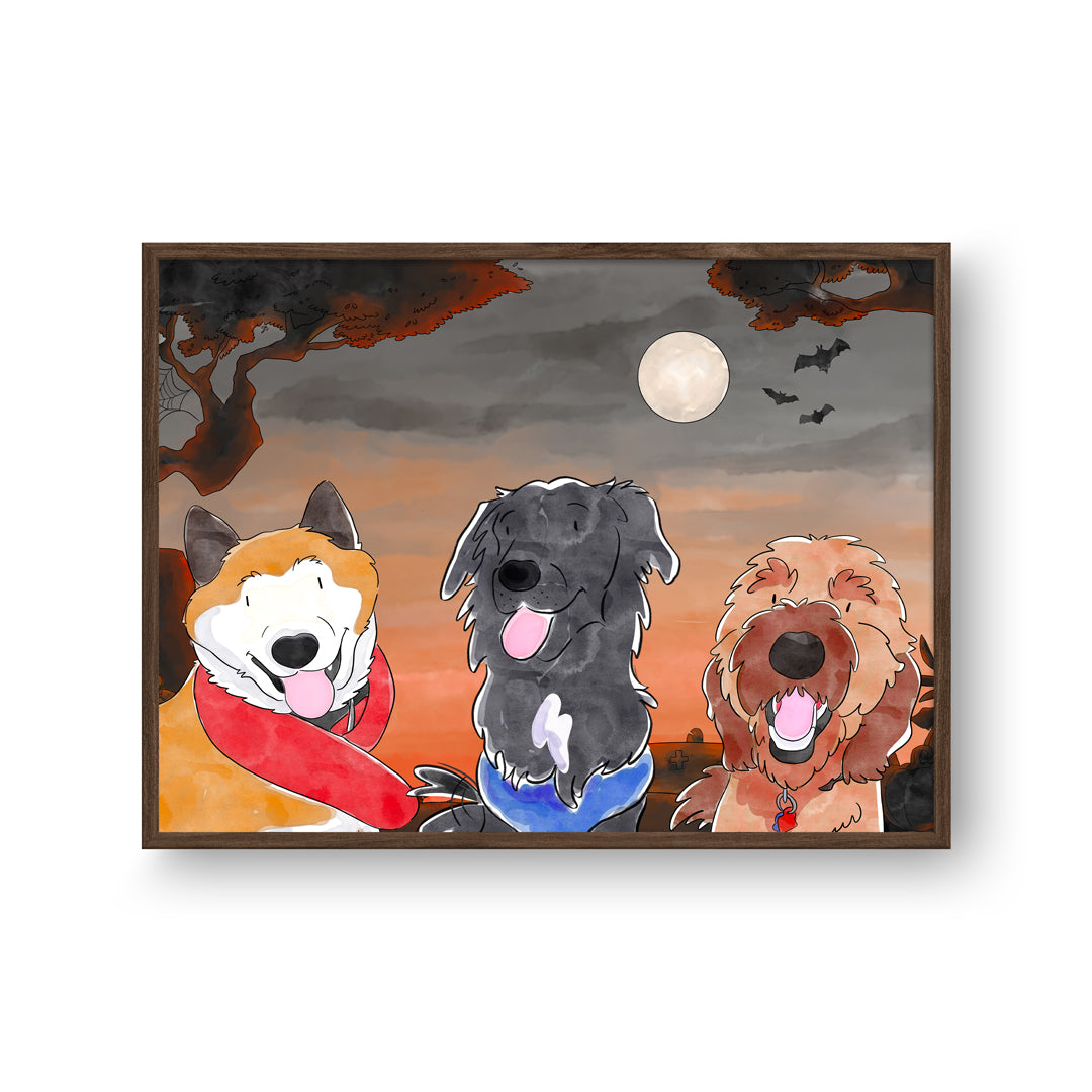 Watercolor Pet Portrait - Three Pets, Framed Poster
