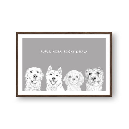 Crown and Paw - Framed Poster Illustrated Pet Portrait - Four Pets