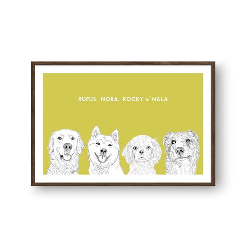 Crown and Paw - Framed Poster Illustrated Pet Portrait - Four Pets