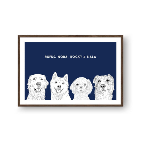 Crown and Paw - Framed Poster Illustrated Pet Portrait - Four Pets