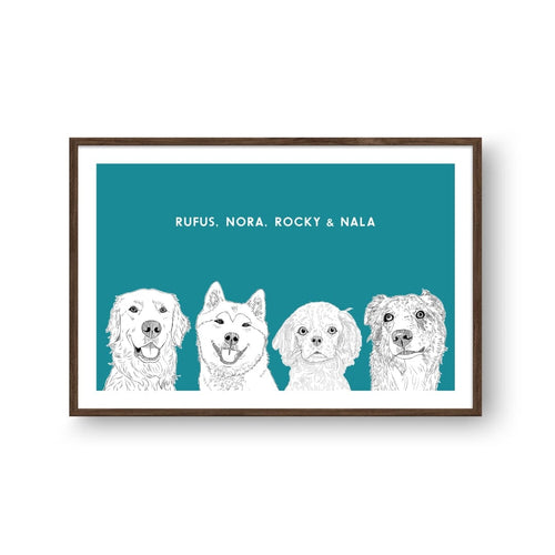Crown and Paw - Framed Poster Illustrated Pet Portrait - Four Pets