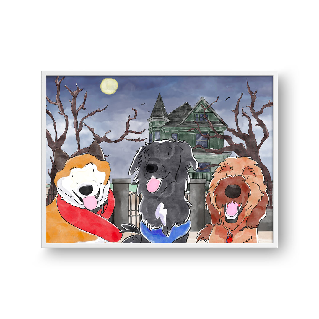 Watercolor Pet Portrait - Three Pets, Framed Poster