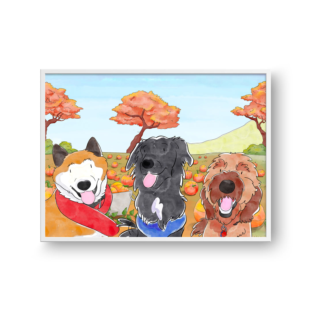 Watercolor Pet Portrait - Three Pets, Framed Poster