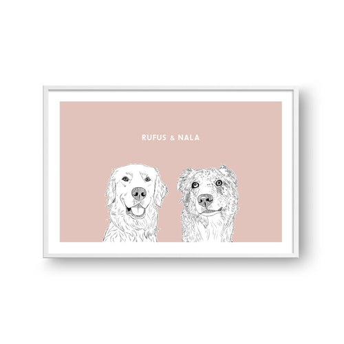 Crown and Paw - Framed Poster Illustrated Pet Portrait - Two Pets