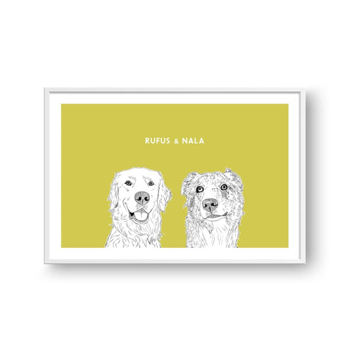 Crown and Paw - Framed Poster Illustrated Pet Portrait - Two Pets