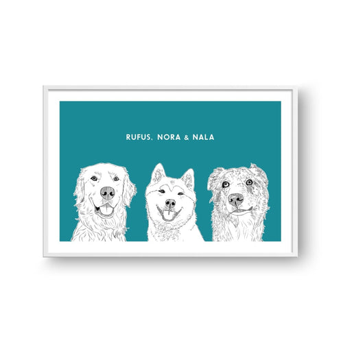 Crown and Paw - Framed Poster Illustrated Pet Portrait - Three Pets