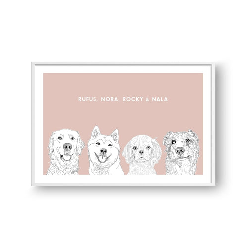 Crown and Paw - Framed Poster Illustrated Pet Portrait - Four Pets