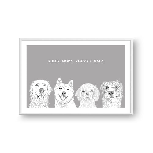 Crown and Paw - Framed Poster Illustrated Pet Portrait - Four Pets
