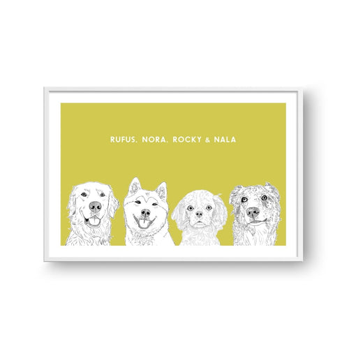 Crown and Paw - Framed Poster Illustrated Pet Portrait - Four Pets