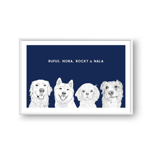 Crown and Paw - Framed Poster Illustrated Pet Portrait - Four Pets