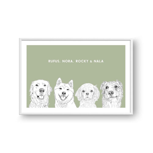 Crown and Paw - Framed Poster Illustrated Pet Portrait - Four Pets