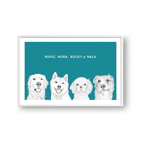Crown and Paw - Framed Poster Illustrated Pet Portrait - Four Pets