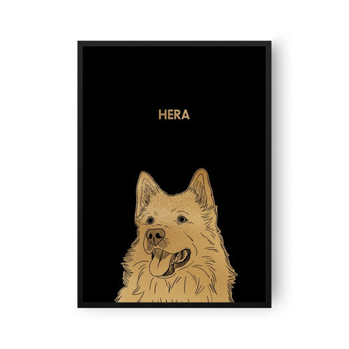 Crown and Paw - Framed Poster Illustrated Silver Foil Pet Portrait - One Pet, Framed Print
