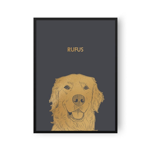 Crown and Paw - Framed Poster Illustrated Metal Foil Pet Portrait - One Pet, Framed Print