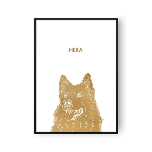 Crown and Paw - Framed Poster Illustrated Metal Foil Pet Portrait - One Pet, Framed Print