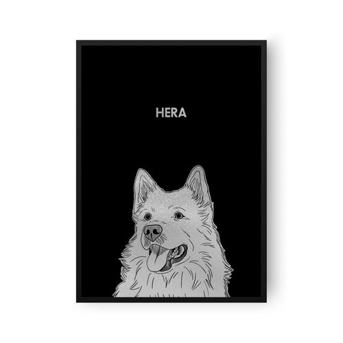 Crown and Paw - Framed Poster Illustrated Silver Foil Pet Portrait - One Pet, Framed Print