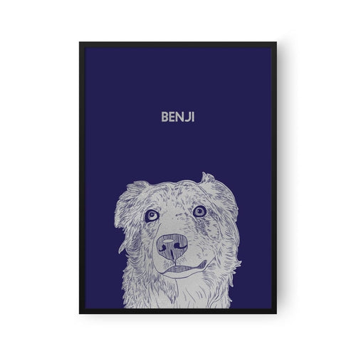 Crown and Paw - Framed Poster Illustrated Silver Foil Pet Portrait - One Pet, Framed Print