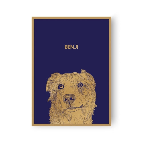 Crown and Paw - Framed Poster Illustrated Metal Foil Pet Portrait - One Pet, Framed Print
