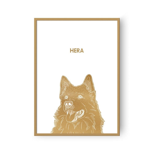 Crown and Paw - Framed Poster Illustrated Metal Foil Pet Portrait - One Pet, Framed Print