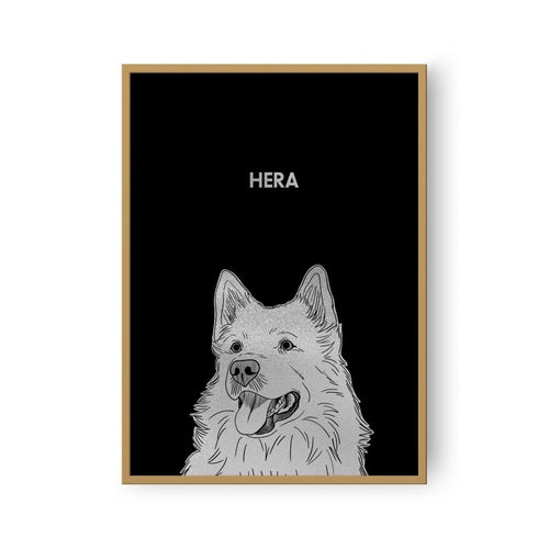 Crown and Paw - Framed Poster Illustrated Silver Foil Pet Portrait - One Pet, Framed Print