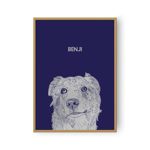 Crown and Paw - Framed Poster Illustrated Silver Foil Pet Portrait - One Pet, Framed Print