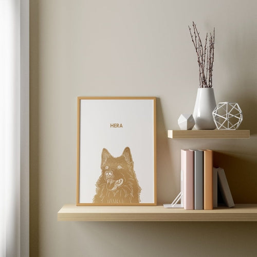 Crown and Paw - Framed Poster Illustrated Metal Foil Pet Portrait - One Pet, Framed Print