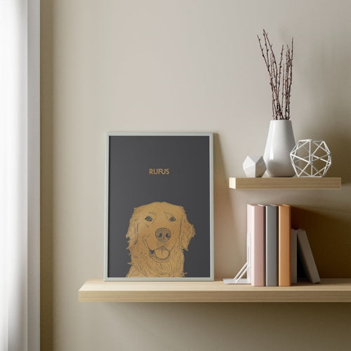 Crown and Paw - Framed Poster Illustrated Metal Foil Pet Portrait - One Pet, Framed Print