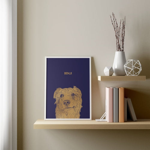 Crown and Paw - Framed Poster Illustrated Metal Foil Pet Portrait - One Pet, Framed Print