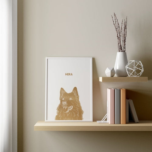 Crown and Paw - Framed Poster Illustrated Metal Foil Pet Portrait - One Pet, Framed Print
