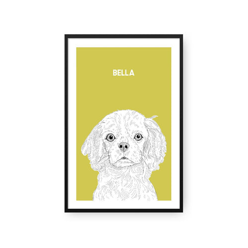 Crown and Paw - Framed Poster Illustrated Pet Portrait - One Pet 8" x 10" / Black / Mustard