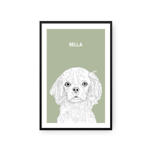 Crown and Paw - Framed Poster Illustrated Pet Portrait - One Pet 8" x 10" / Black / Sage